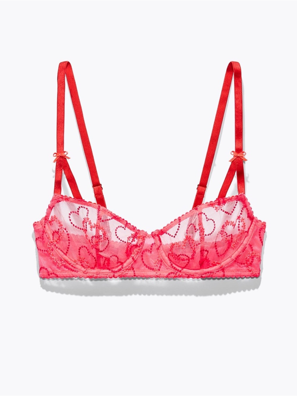 Savage X Fenty “Pink Flash” 36DD Sheer Red Hearts Embroidered Underwire Bra